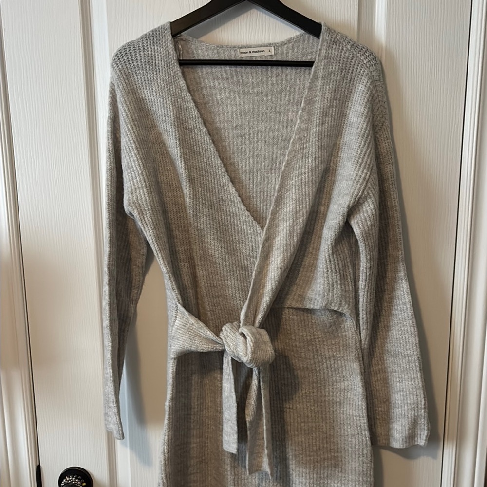 Gray Pull-Over Wrap Sweater